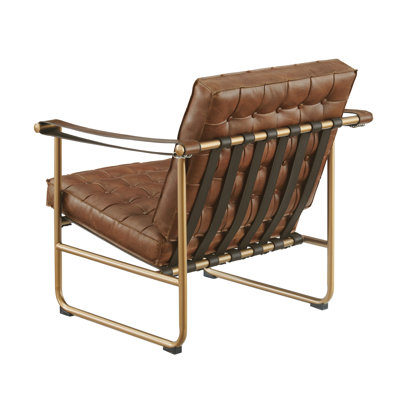 Nydia 32.28'' W32.28'' W Button Tufted Genuine Leather Upholstered Accent Lounge Armchair