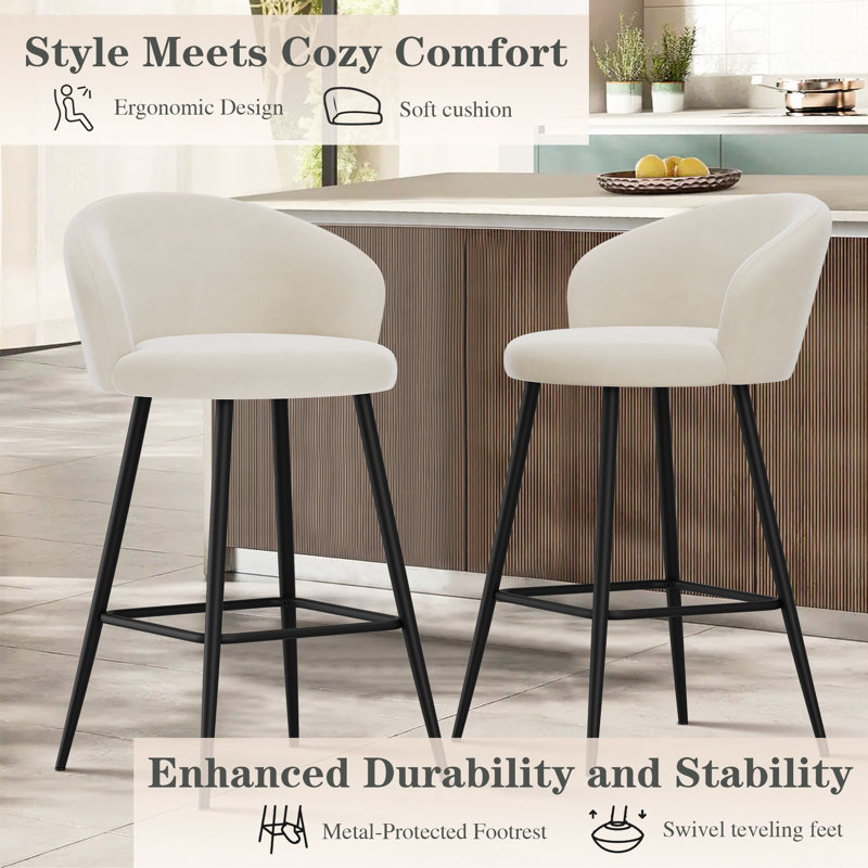 Upholstered Counter Stool With Metal Frame, Bar Stool (30” Seat Height), Ivory