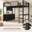 Lit mezzanine double avec bureau, tiroirs, lampe à DEL et port USB, couleur noire