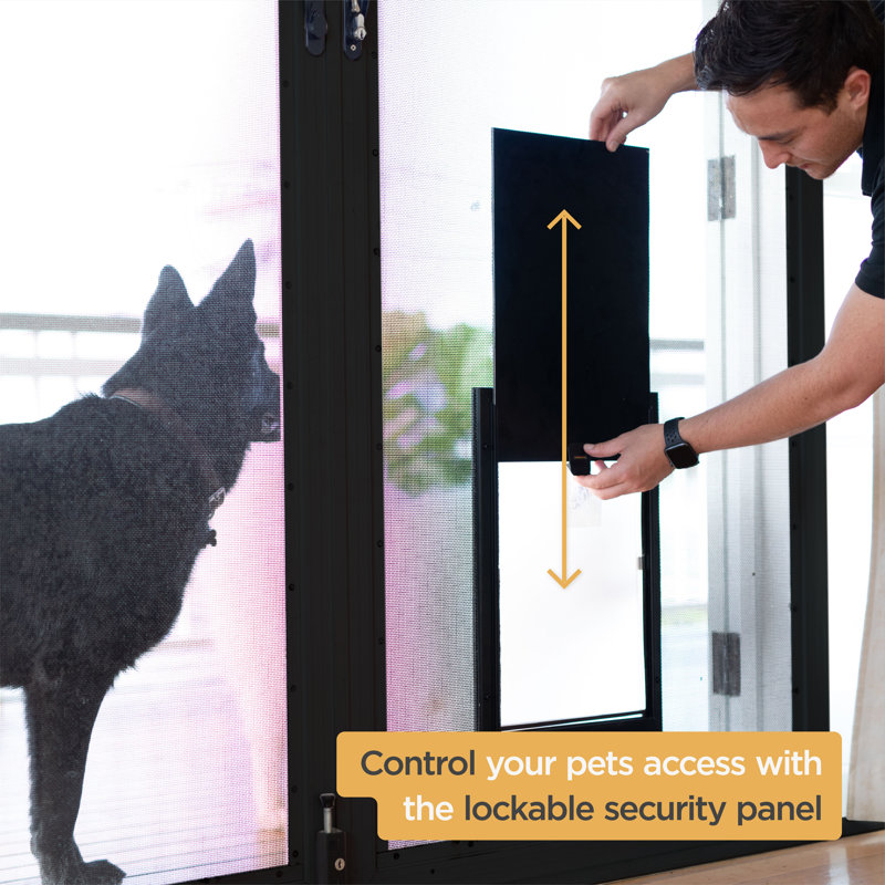 Medium Black Aluminum Pet Door with Locking Panel