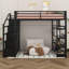 Lit mezzanine double en métal avec tablettes de rangement, armoires et garde-robe, lit mezzanine peu encombrant avec garde-corps et escalier