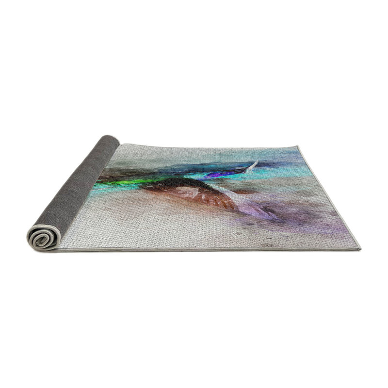 Tapis beige/bleu/brun à motifs, Rond 5 pi