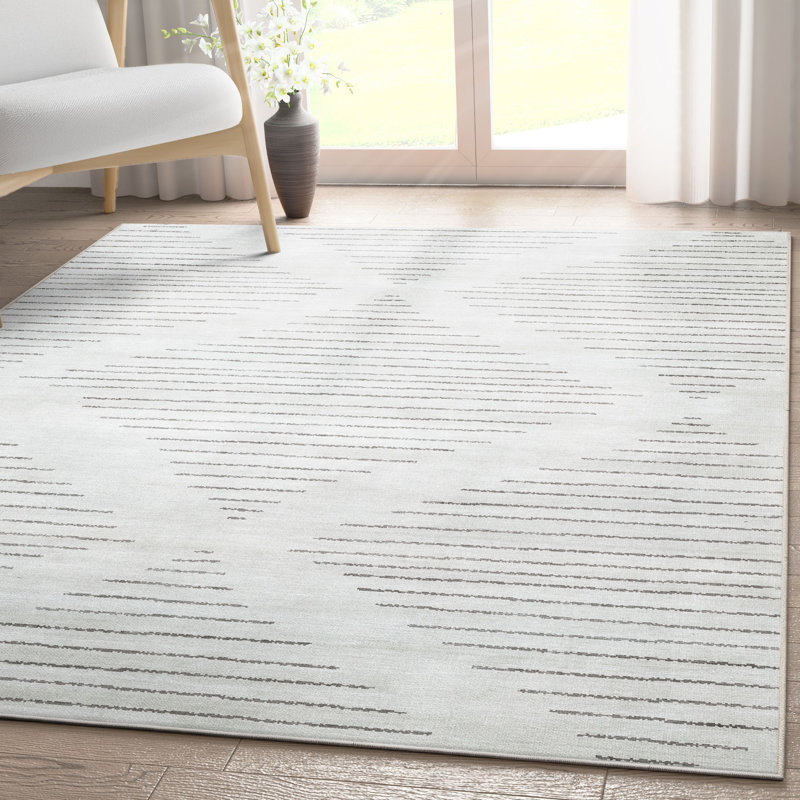 Kehr Moroccan Machine Woven Polyester Area Rug in Gray/White, Rectangle 5'3" x 7'3"