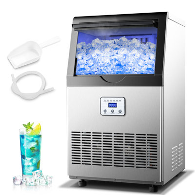 120Lbs/24H Commercial Ice Maker, Stainless Steel Freestanding With 25Lbs Storage Capacity, Self-Cleaning, 2 Water Inlet Modes,Ideal For Restaurant,Home,Bar