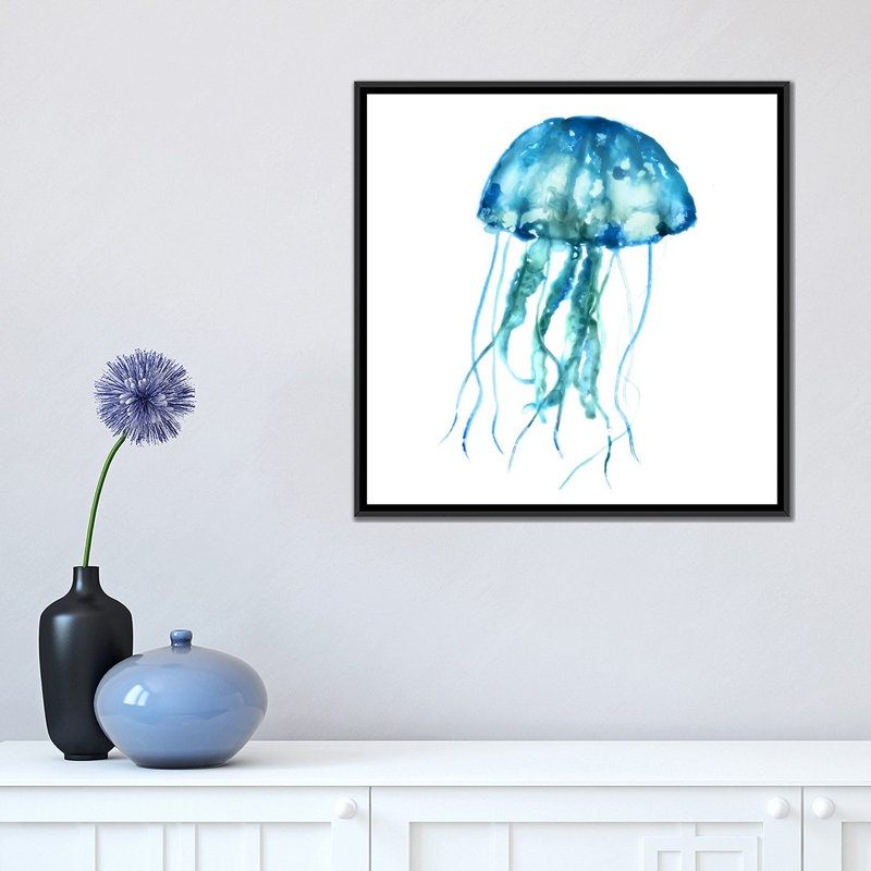 «Jellyfish», reproduction sur toile, H 26 po x l 26 po x P 1,5 po, Toile avec cadre noir, Pas de tapis