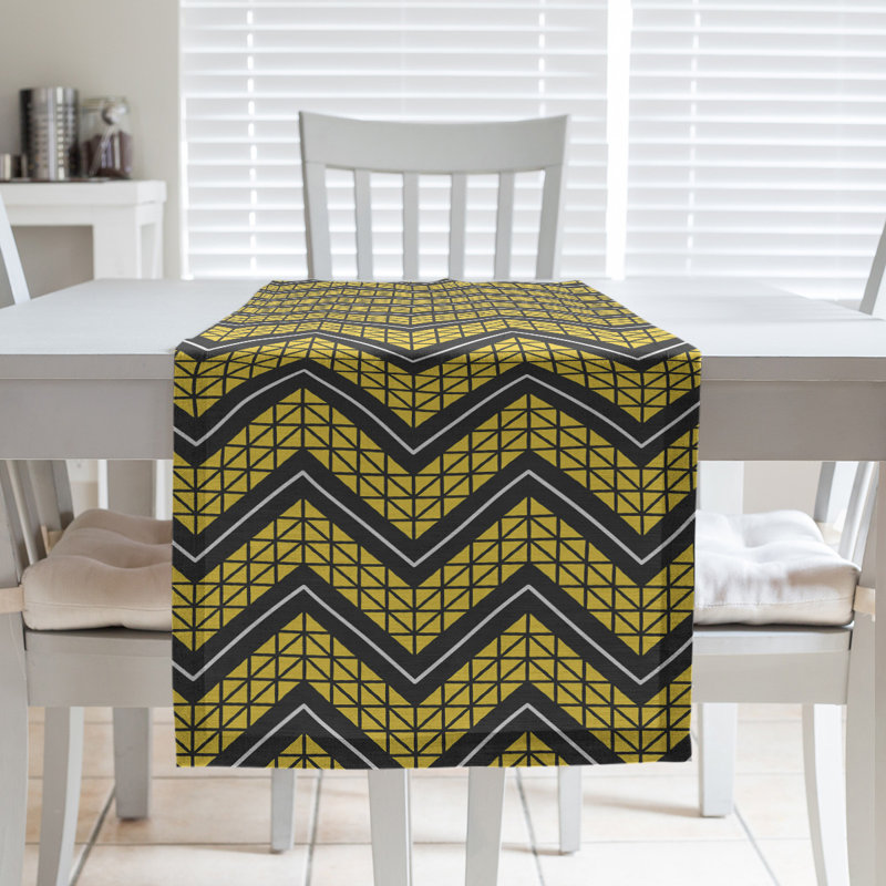 Stephenie Classic Hand Drawn Chevron Table Runner, 16" x 72", Lemon Yellow/Black