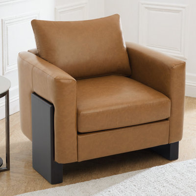 Fauteuil club moderne avec accoudoirs architecturaux - Fauteuil rembourré en polyuréthane, pieds en bois d'hévéa - Siège à ressorts ensachés, capacité de 330 lb - Fauteuil d'appoint élégant pour le salon, la chambre à coucher, le bureau