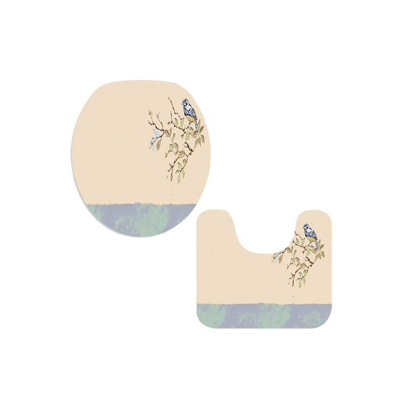 Ensemble de tapis pour salle de bain 2 pièces Brown Watercolor Bird Branch