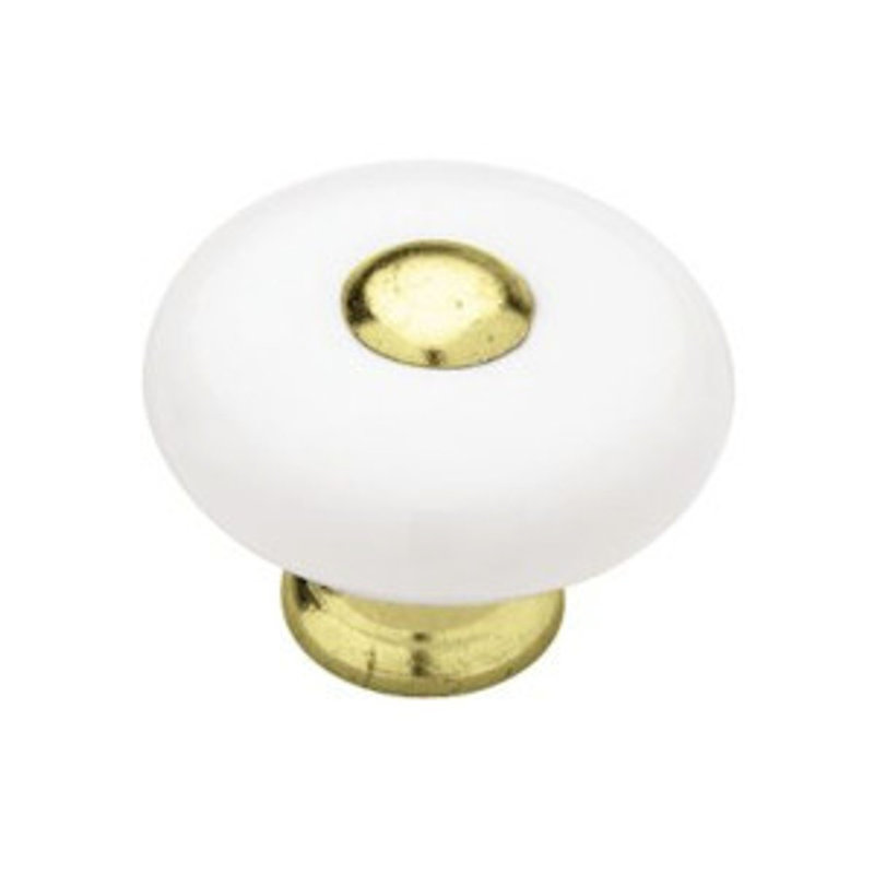 (5 Pack) (25-Pack) 1-1/2 inch Cottage Style Ceramic Knob White & Brass