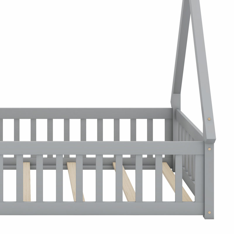 Lit de sol en forme de tente avec garde-corps et porte, Gris