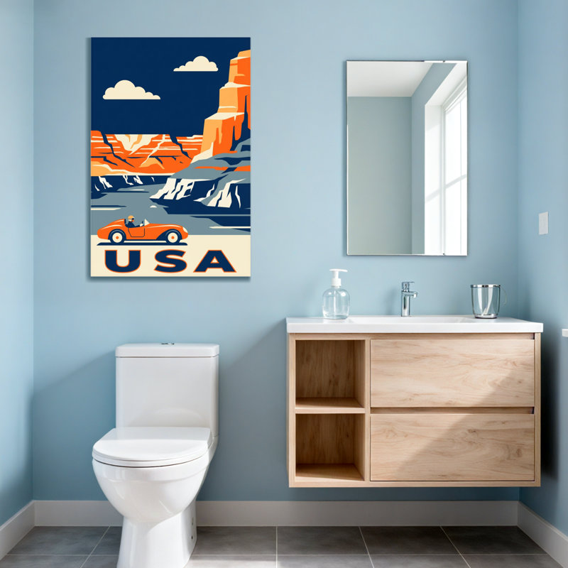 «Scenic & Cityscapes Retro Usa Road Trip Landscape Art», H 18 po x l 12 po