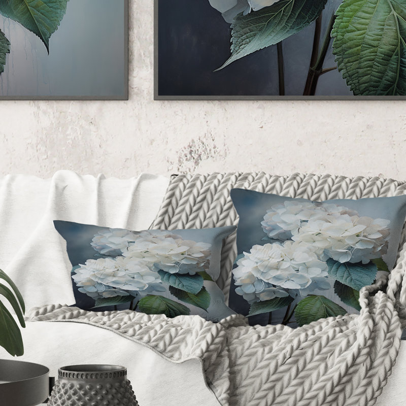 White Hydrangea Whispering Hues - Hydrangea Printed Throw Pillow