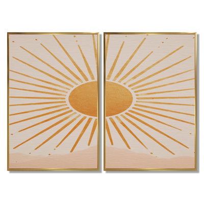 «Mid Century Yellow Sun Print - Minimalisme, art sur toile, art mural minimaliste jaune 2 pièces
