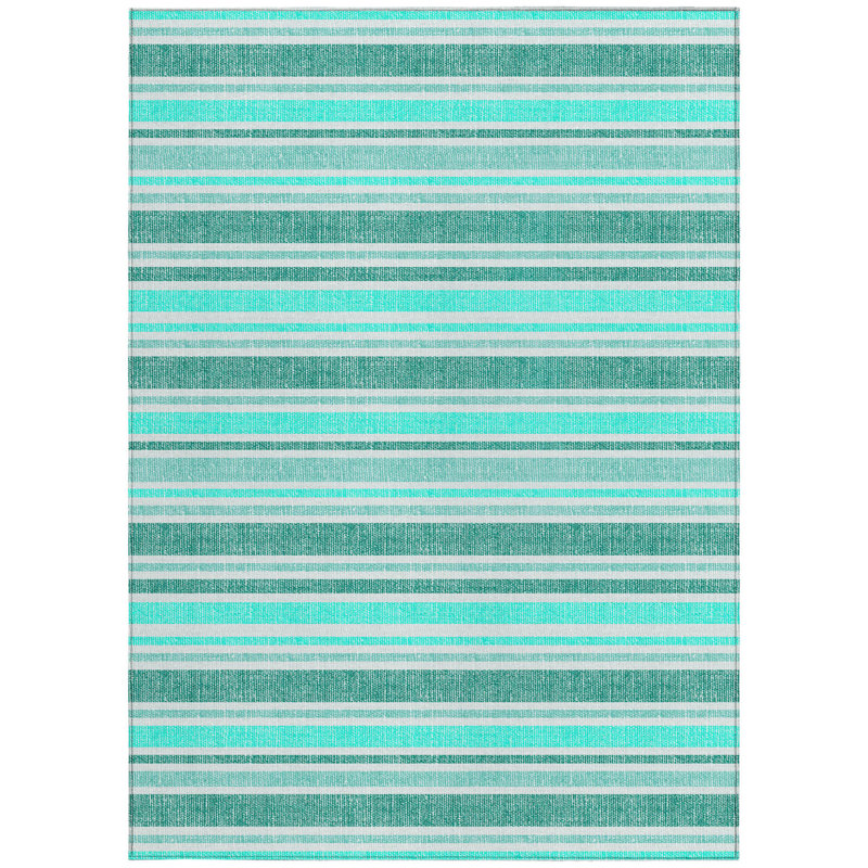 3' X 5' Turquoise Striped Washable Indoor Outdoor Area Rug