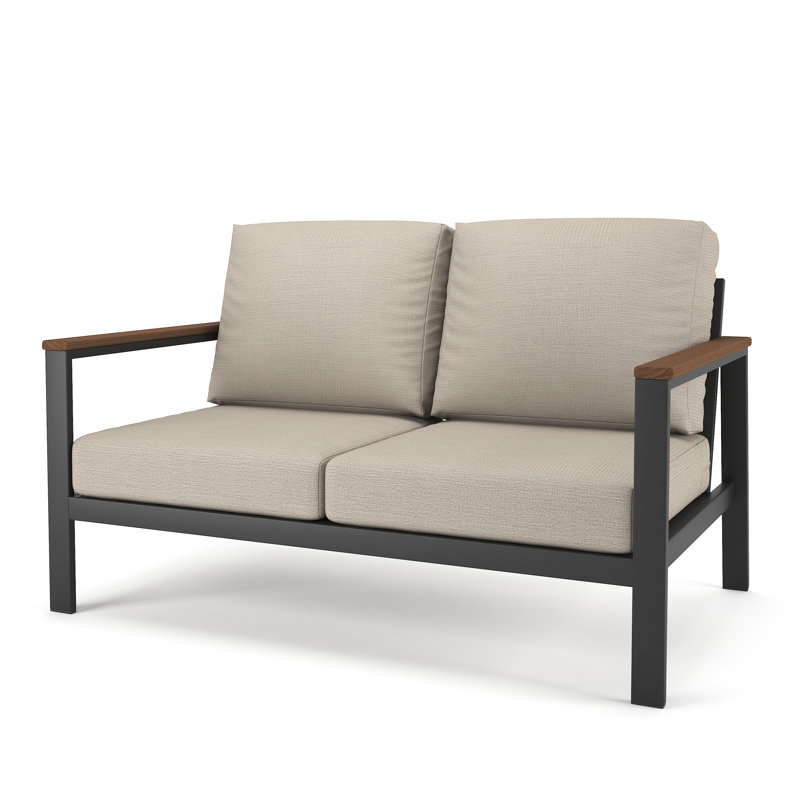 Townsend Loveseat with Sunbrella® Cushion, Cast Silver Sunbrella®, Brown