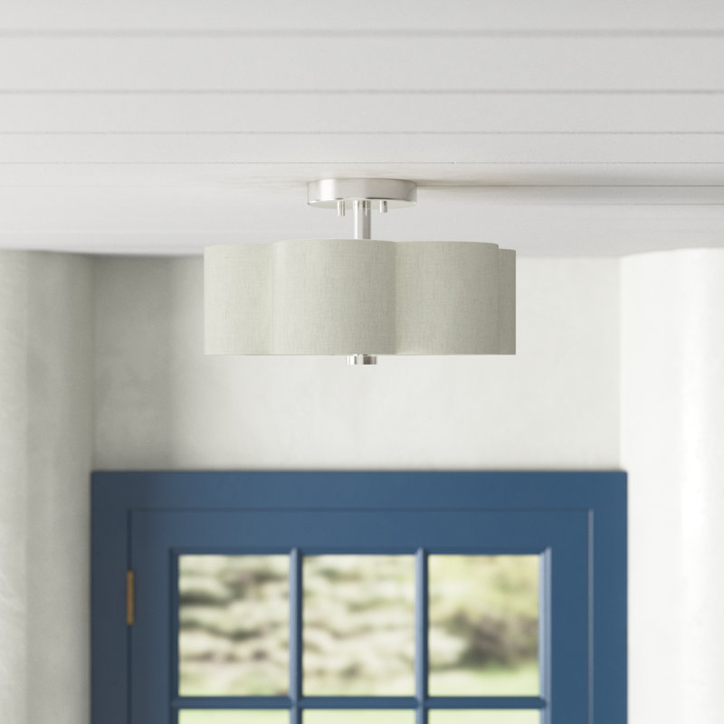 Copper Linen Blend Semi Flush Mount, 8.5" H x 15" W x 15" D, Brushed Nickel