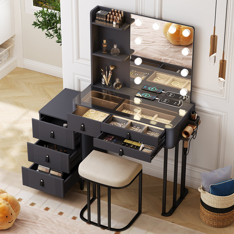 Makeup Vanity with 3 Lighting Colours, Black/Grey