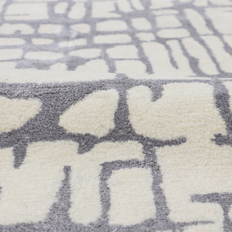 Abstract Area Rug in Ivory/Gray, Runner 2'7" x 9'