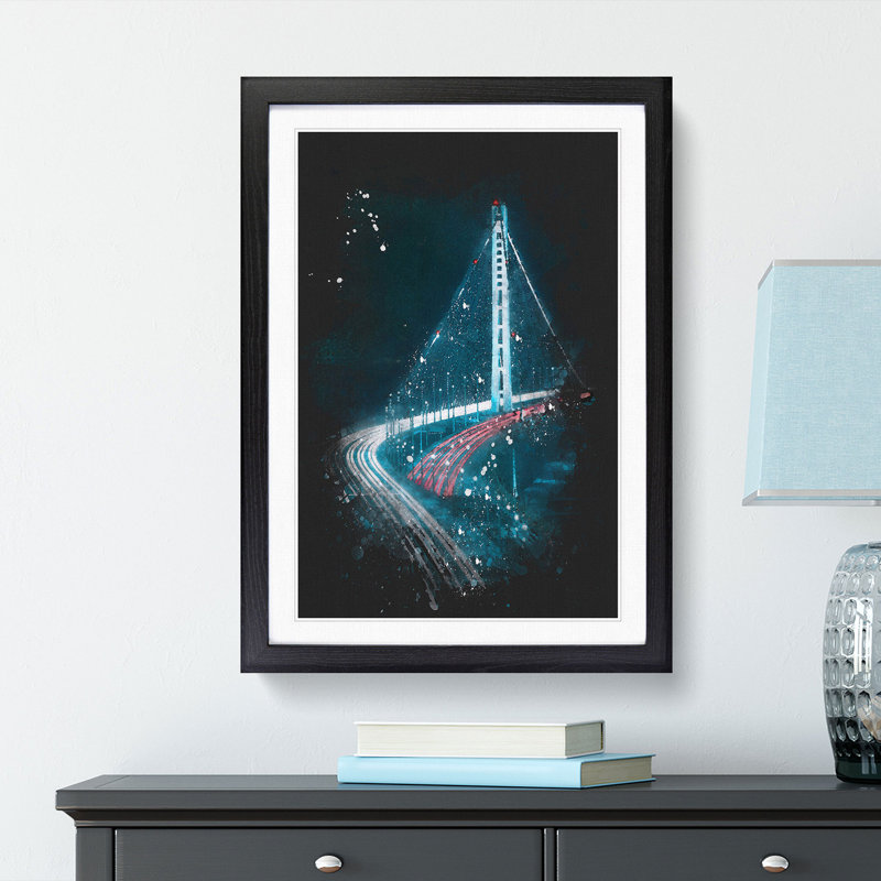 Oakland Bay Bridge in San Francisco - Picture Frame Graphic Art Print, Black Framed, 33cm H x 24cm W x 2cm D