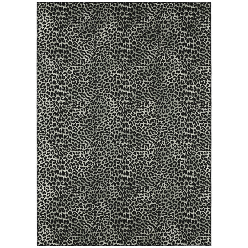Tapis gris à imprimé animalier Abouaber, Rectangle 9 pi x 12 pi