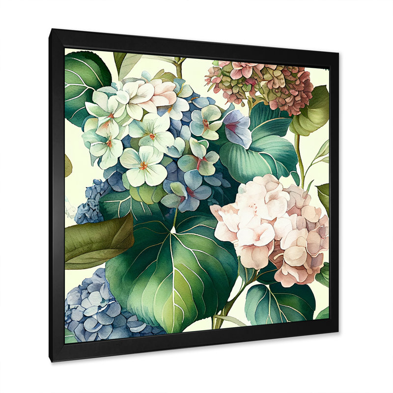 Anastassios " Blue Retro Hydrangena III ", Black Picture Framed Canvas, 16" H x 16" W x 1" D