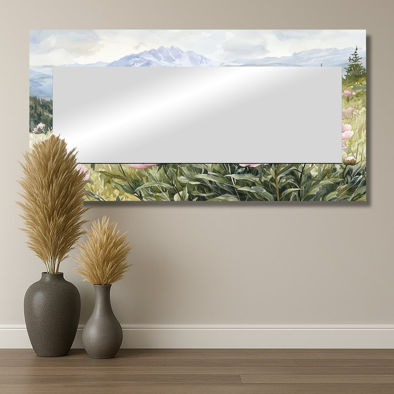 Peonies In The Alpine Meadow I - Floral Mirror Wall Art - Printed On Metal, 28" x 55"