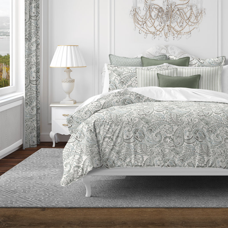 Ensemble d'édredon en coton Paisley Seafoam, Édredon grand + 7 articles supplémentaires