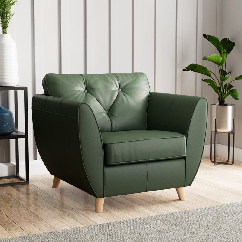 Marylin Leather Armchair, Hunter Green, Light Wood