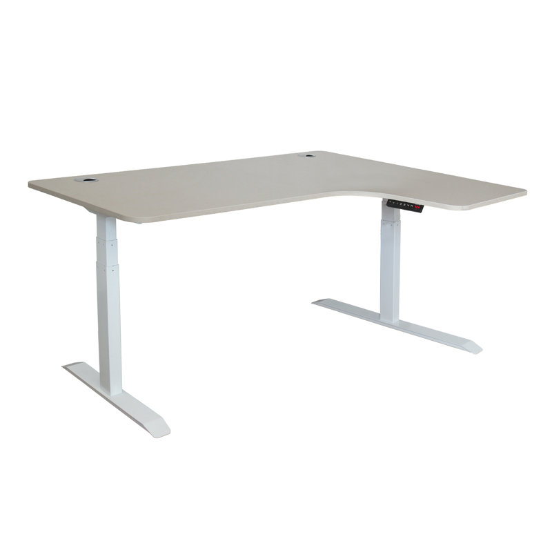 Bureau debout à hauteur réglable en L, Érable blanc / Blanc