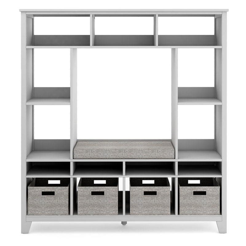 Gray Kids' Storage System with Cushioned Reading Nook and Fabric Bins