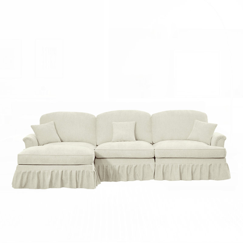 Versatile Chenille Sofa with Detachable Ruffles and Multiple Configurations Perfect for Modern and Elegant Living Spaces
