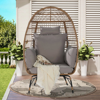 Wicker Egg Chair,Rattan Egg Chair Indoor Outdoor,Oversized Large Egg Chairs 600lbs with Cushion and Pillow for Porch, Backyard, Balcony