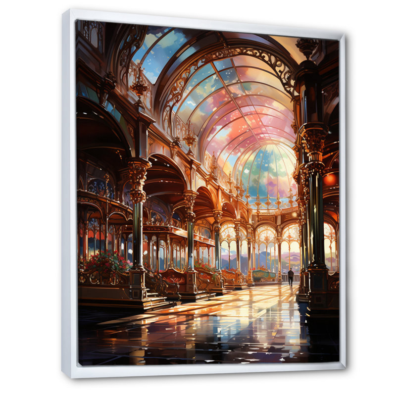 Xalia " Carousel Whimsical Delight III ", 44" H x 34" W x 1.5" D, White Floater Framed