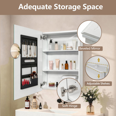 22'' x 30'' Medicine Cabinet with Beveled Edge Mirror, Recessed or Surface Mount Bathroom Cabinet with Built-in Makeup Mirror& Behind-the-door Storage