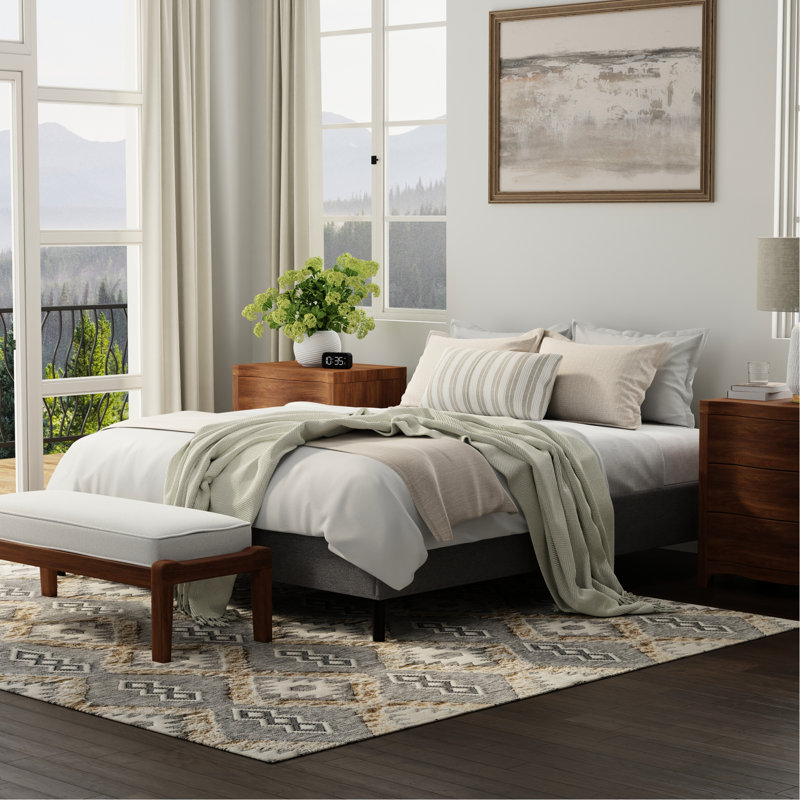 Black And Gray Upholstered Full Bed Frame Foundation, Engineered For All Standard Mattress Types, Simple Setup, Strong Enough Size Frame, A Foundation Any Mattress, Compact Design, Easy To Up Without