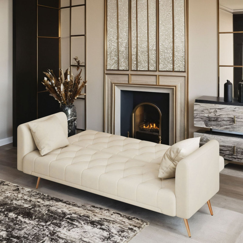 Canapé en velours 71 po Maymie, S. O., Velours beige