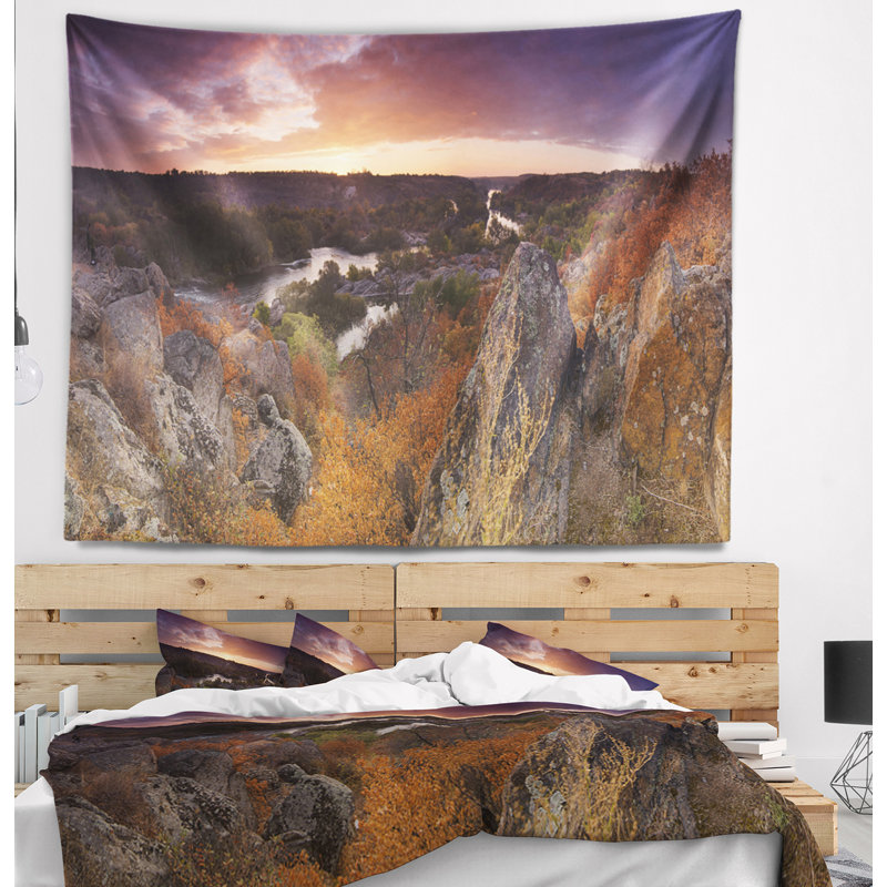 Paysage, paysage, automne, coucher de soleil, panoramique, tapisserie, H 68 po x l 80 po