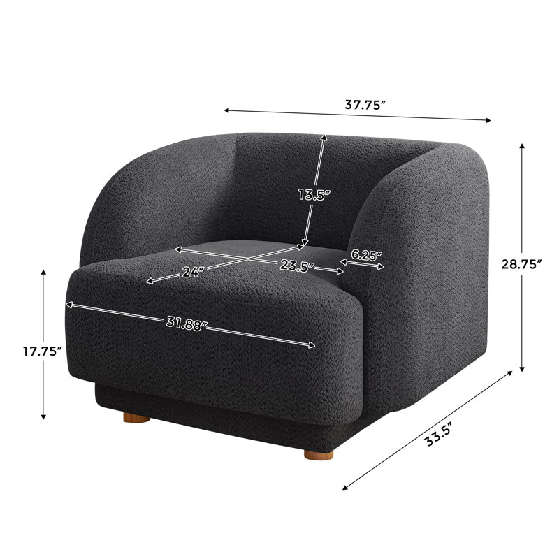 37Inch Upholstered Arm Chair With Wood Legs, Gray Polyester Blend/Polyester/Fabric