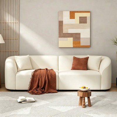 87" Curved Sofa Modern Cream Style 3-Seater Couch with Solid Wood Frame Beige Upholstered Minimalist Sofa for Living Room Apartment