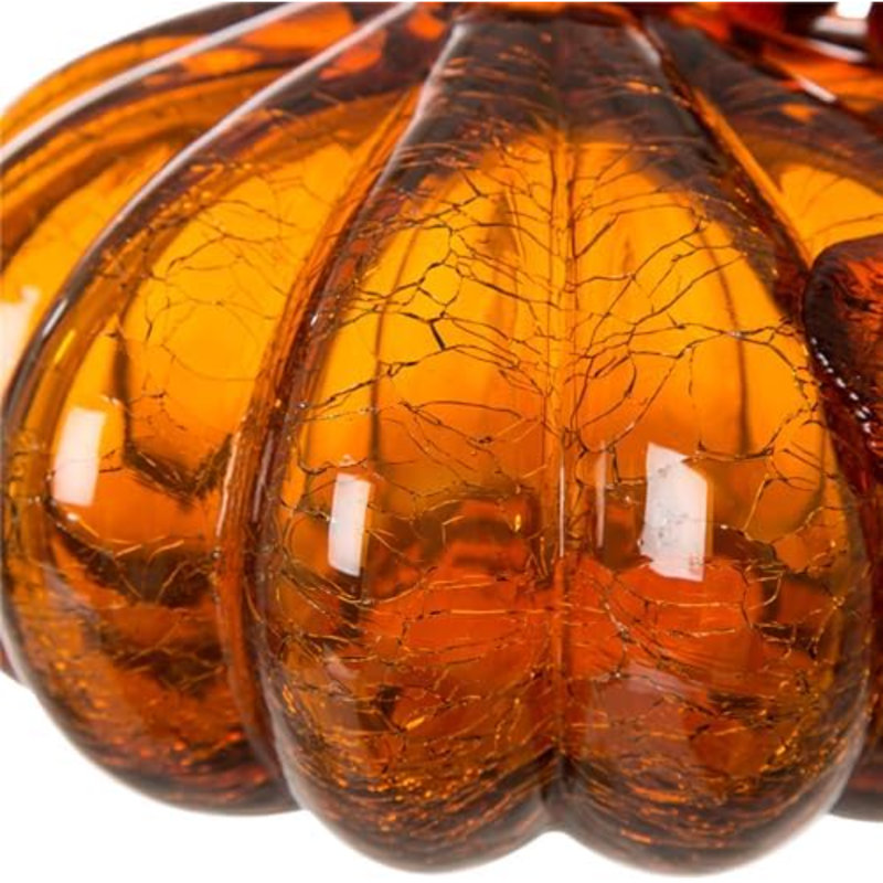 Décoration de citrouille en verre soufflé à la main 5,5 po Ambre