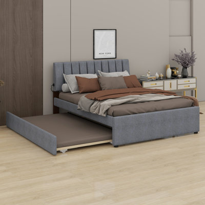 Lit plateforme tapissier avec lit gigogne