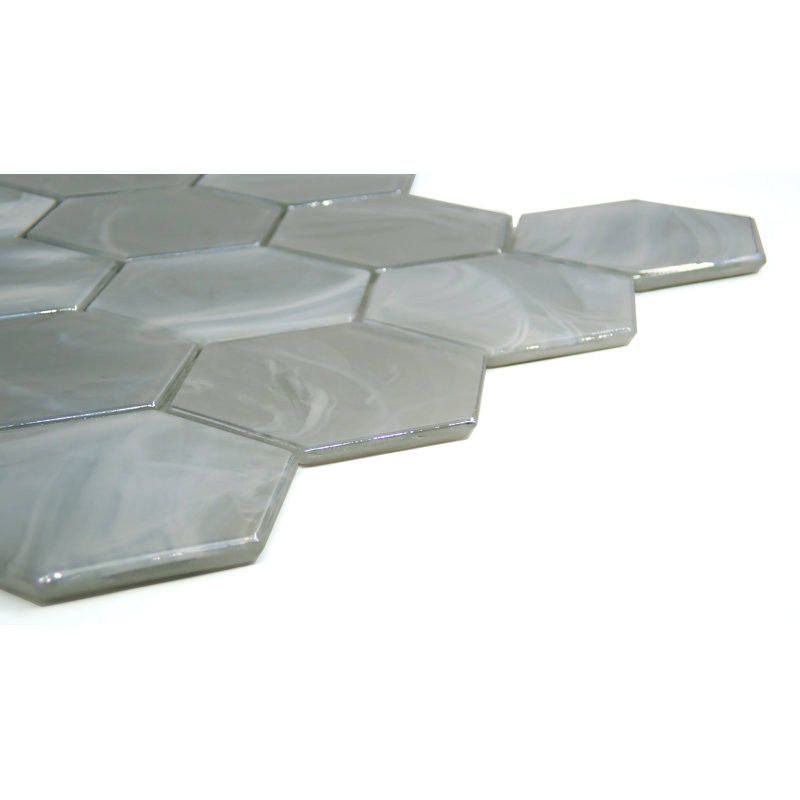 Splash™ Moss 10" x 10" Glass Honeycomb Mosaic Tile, SIlver