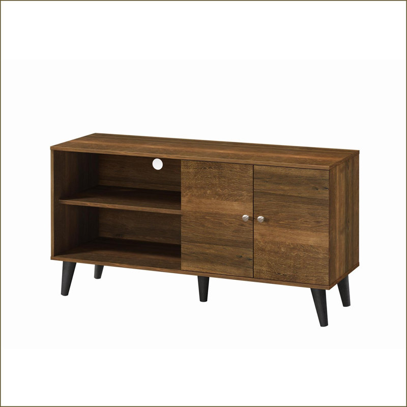 TV Furniture | Mid-Century Modern TV Stand with Storage for TVs Up to 47.3" | Brown Woodgrain | Brown | Wood, Brown