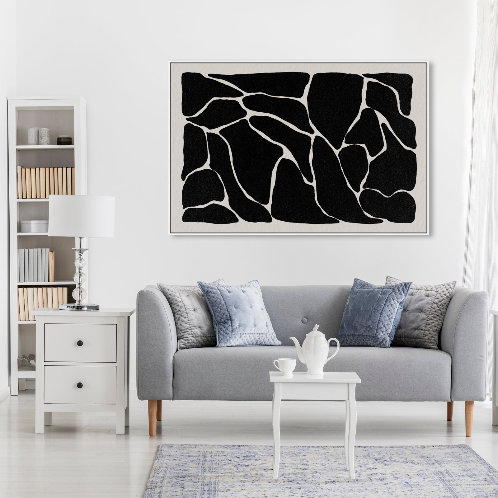 Abstract Black And White Giraffe Pattern, White, 37" H x 55" W