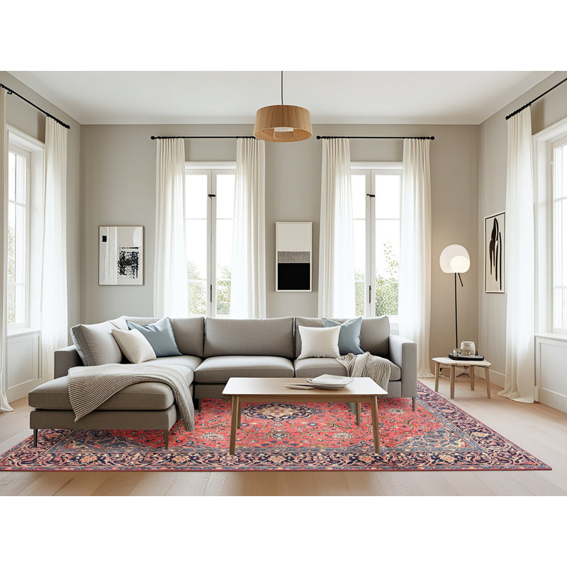 Rouge/bleu marine/Tapis décoratif bleu, Rectangle 8 pi x 12 pi