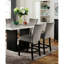 Table à manger transitionnelle 7 pièces avec table rectangulaire en marbre et 6 chaises hautes rembourrées en flanelle aux teintes grises ou noires de style contemporain, éléments traditionnels