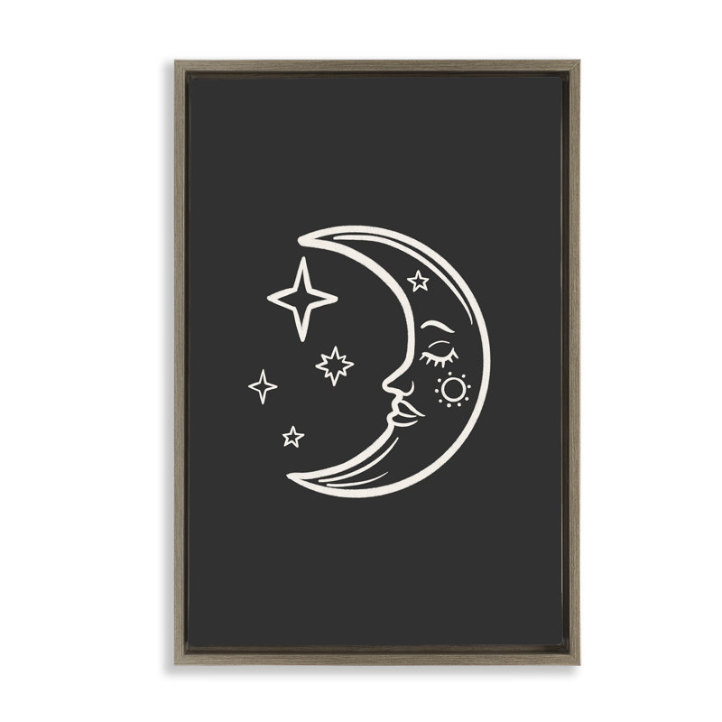 Lune et étoiles sur toile flottante noire par JJ Design House LLC, H 25 po x l 17 po, Encadrement brun