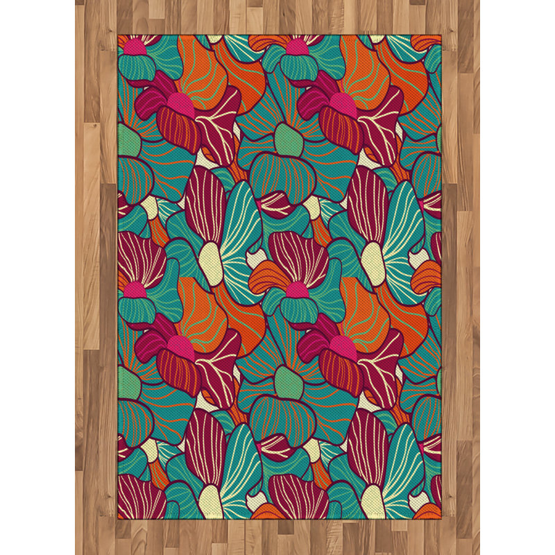 Washable Floral Indoor Rug, Rectangle 4' x 5'8"