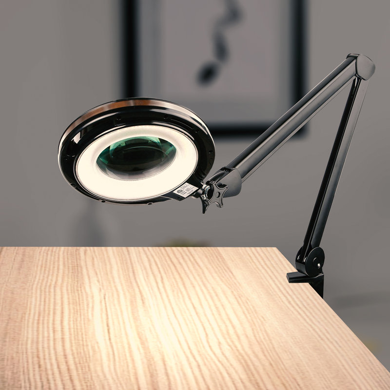 Lightview Pro 33 in. Adjustable Swing Arm Integrated 2.25X Magnifying Dimmable LED Desk Clamp Lamp, Black