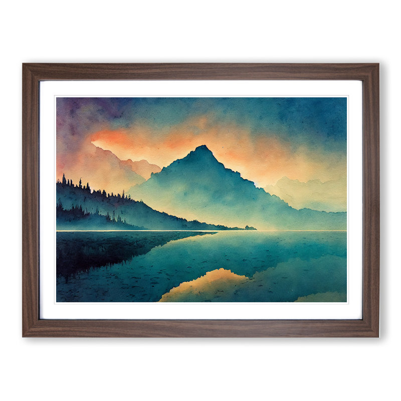 Magical Mountain Lake - Framed Print, 25cm H x 34cm W x 2cm D, Walnut